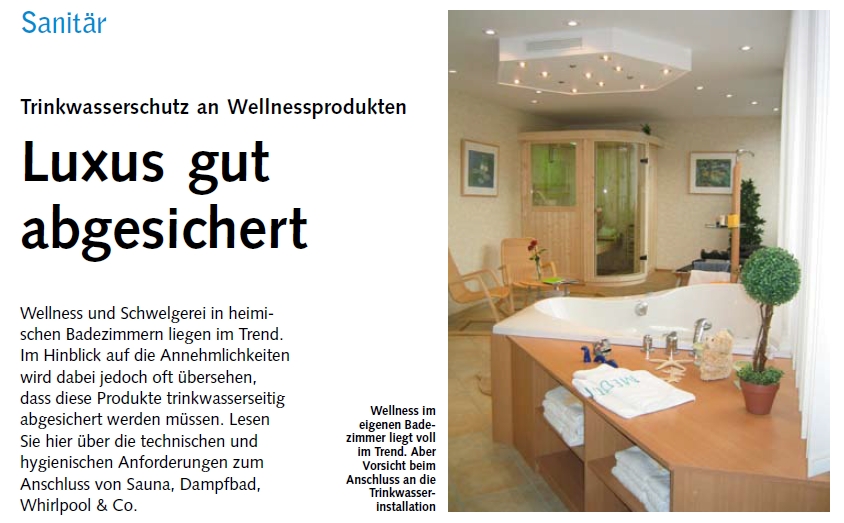 Artikel SBZ Trinkwasserschutz an Wellnessprodukten 2007